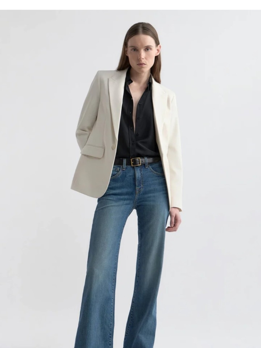 Nili Lotan Mid-Blue Wide-Leg Jeans